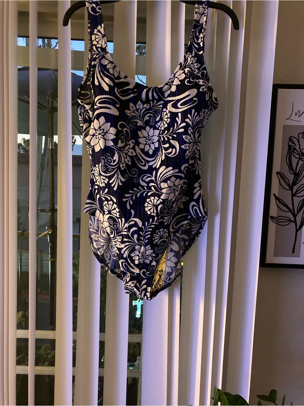 Classic Navy & White Floral Kids One-Piece Swimsuit